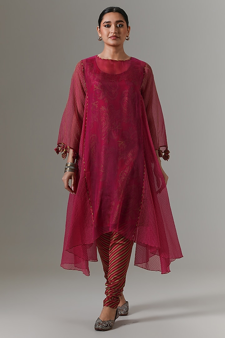 Raspberry Sorbet Organza Kalidar Kurta Set by Neither Nor at Pernia's Pop Up Shop
