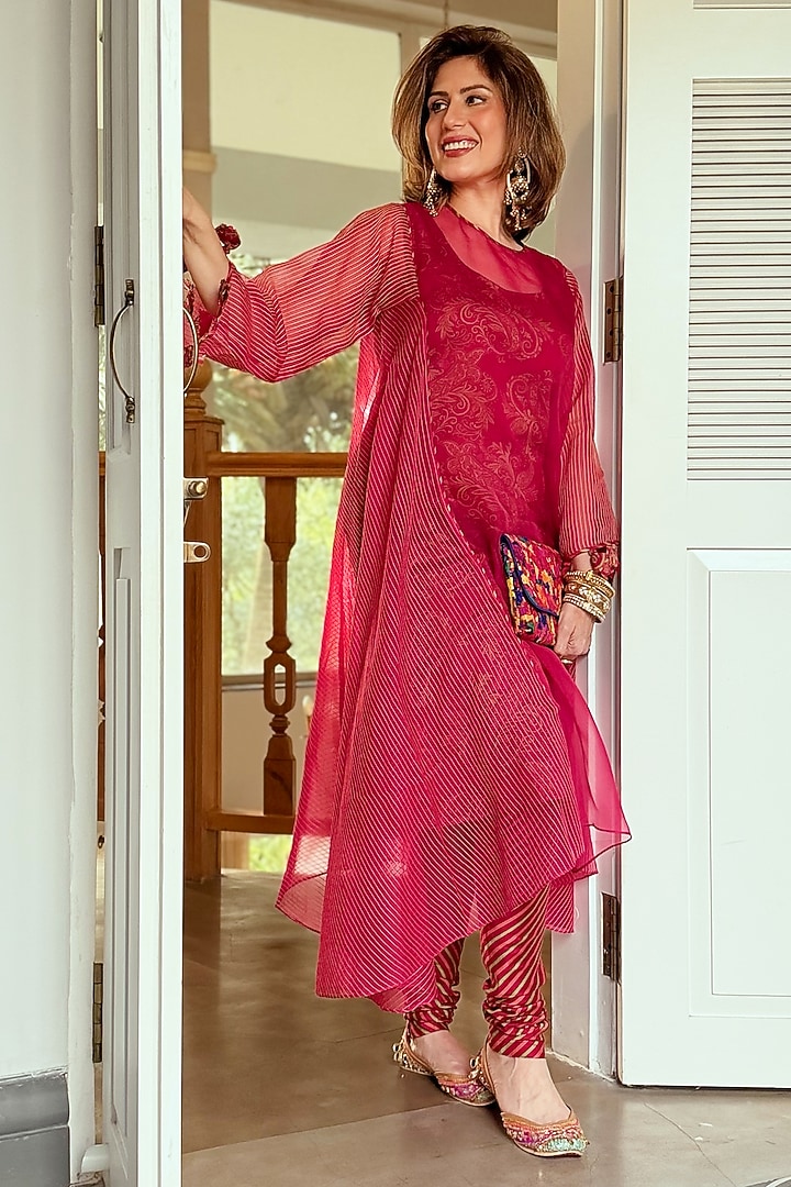 Raspberry Sorbet Organza Kalidar Kurta Set by Neither Nor at Pernia's Pop Up Shop