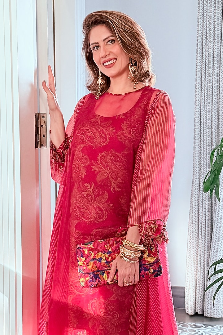Raspberry Sorbet Organza Kalidar Kurta Set by Neither Nor at Pernia's Pop Up Shop
