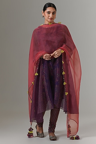 Acai-Colored Organza Kalidar Kurta Set by Neither Nor
