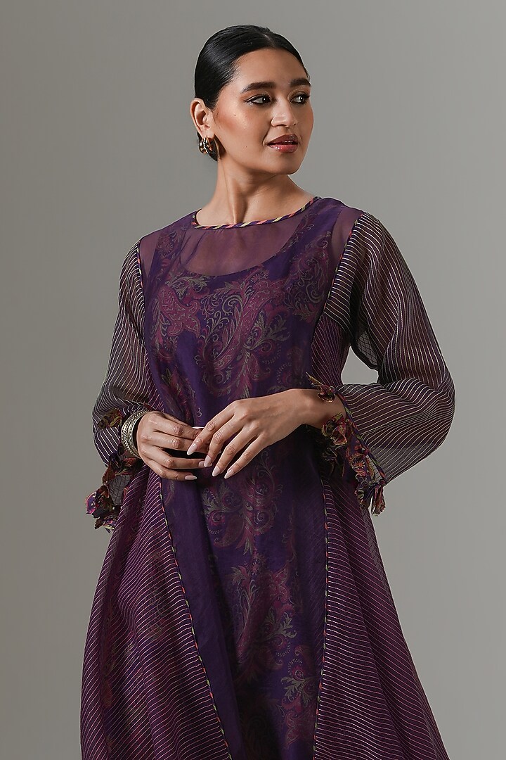 Acai-Colored Organza Kalidar Kurta Set by Neither Nor at Pernia's Pop Up Shop