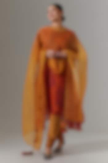 Hot Red Organza Kalidar Kurta Set by Neither Nor at Pernia's Pop Up Shop