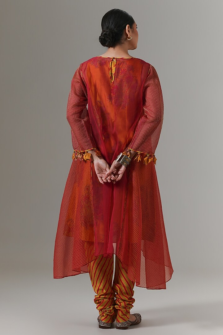 Hot Red Organza Kalidar Kurta Set by Neither Nor at Pernia's Pop Up Shop