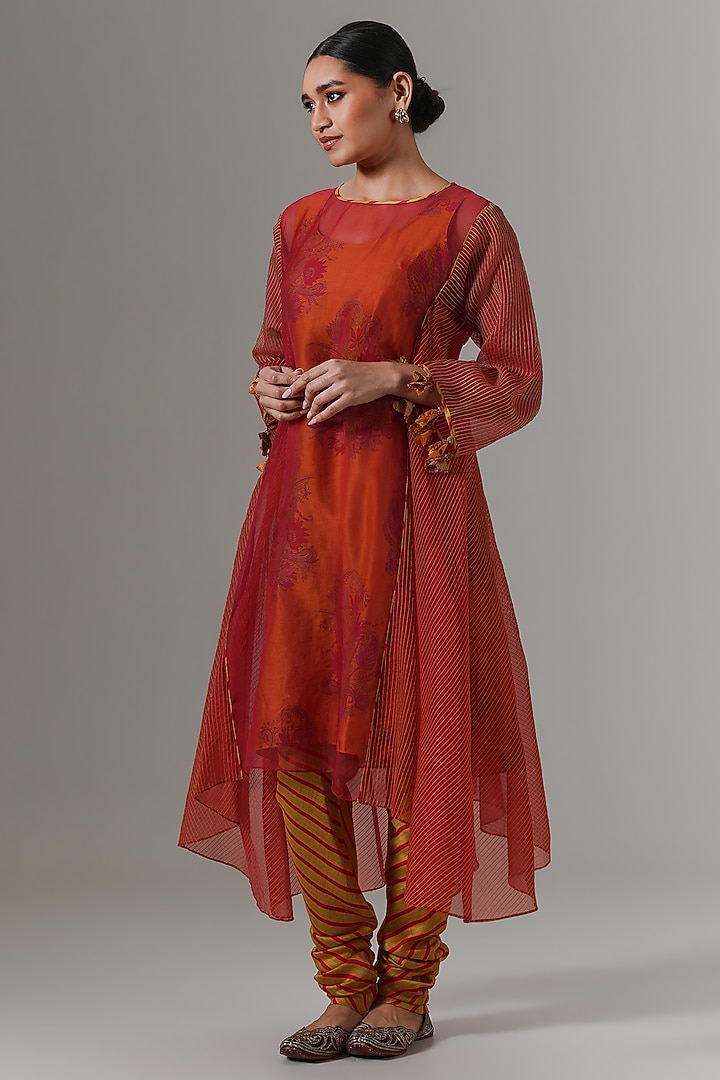 Hot Red Organza Kalidar Kurta Set by Neither Nor at Pernia's Pop Up Shop