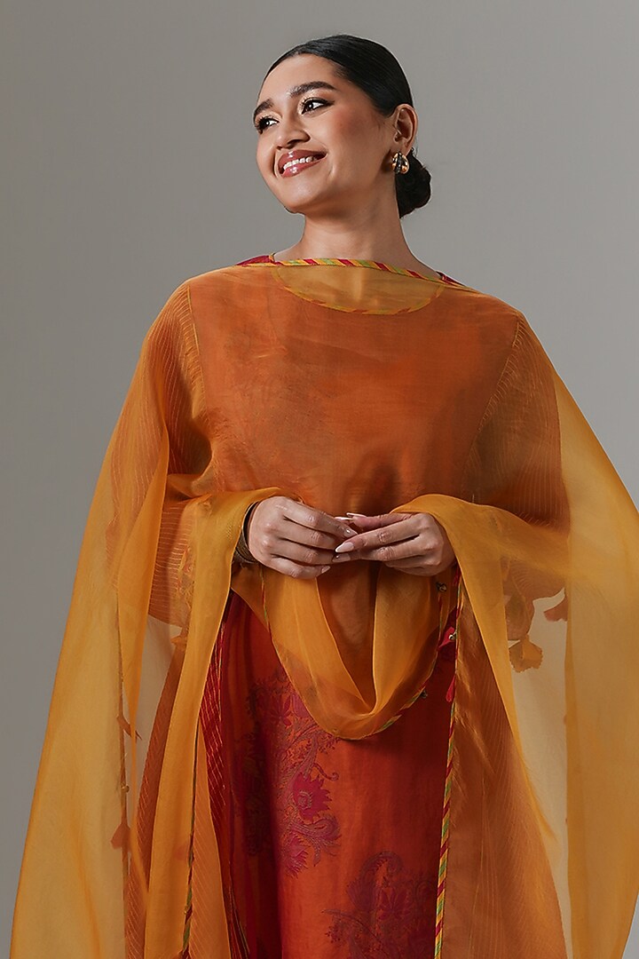 Hot Red Organza Kalidar Kurta Set by Neither Nor at Pernia's Pop Up Shop