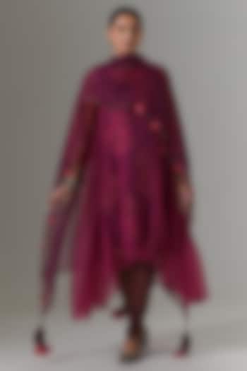 Pickled Beet Organza Kalidar Kurta Set by Neither Nor at Pernia's Pop Up Shop