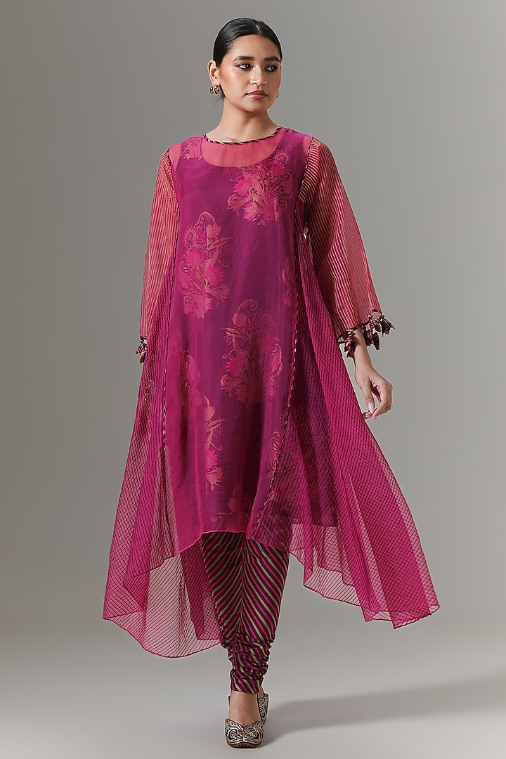 Pickled Beet Organza Kalidar Kurta Set by Neither Nor at Pernia's Pop Up Shop