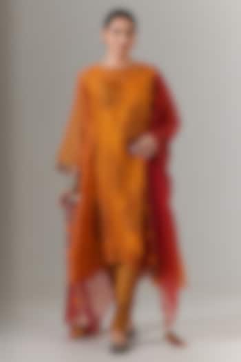 Sunset Gold Organza Kalidar Kurta Set by Neither Nor at Pernia's Pop Up Shop