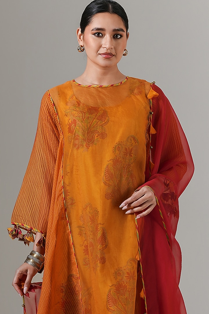 Sunset Gold Organza Kalidar Kurta Set by Neither Nor at Pernia's Pop Up Shop