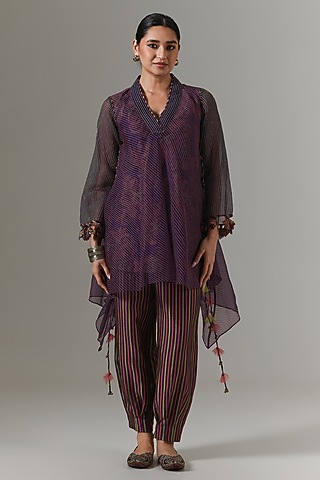 Acia-Colored Organza Paisley Boota Kurta Set by Neither Nor