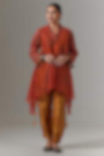 Hot Red Organza Paisley Boota Kurta Set by Neither Nor at Pernia's Pop Up Shop
