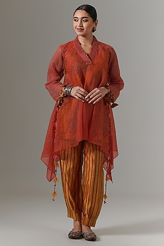 Hot Red Organza Paisley Boota Kurta Set by Neither Nor