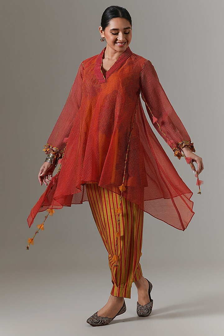 Hot Red Organza Paisley Boota Kurta Set by Neither Nor at Pernia's Pop Up Shop