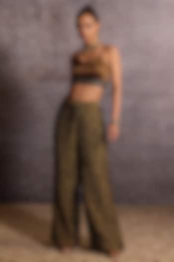 Copper Metallised Fiber & Tissue Wide-Legged Trousers by Neither Nor at Pernia's Pop Up Shop
