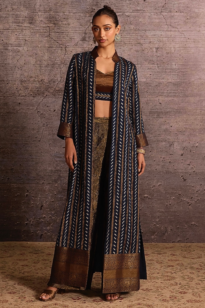 Indigo Blue Rayon Applique Embroidered Jacket by Neither Nor at Pernia's Pop Up Shop