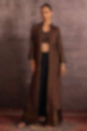 Burgundy & Indigo Blue Rayon Applique Embroidered Jacket by Neither Nor at Pernia's Pop Up Shop