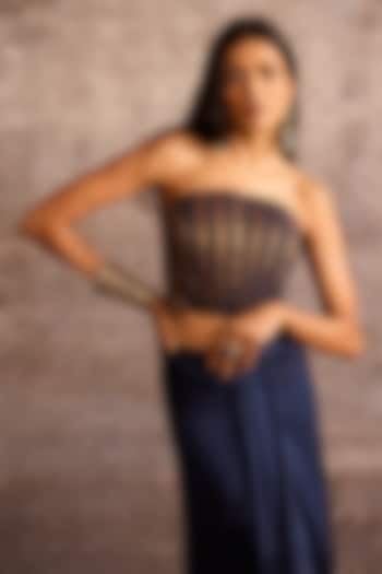 Indigo Blue & Copper Viscose Crop Top by Neither Nor at Pernia's Pop Up Shop