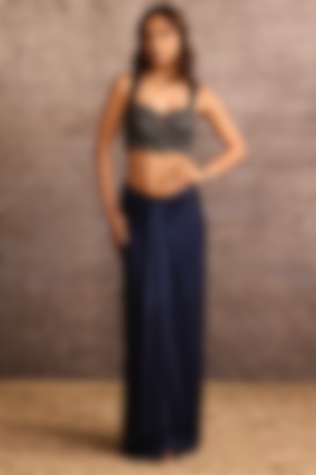 Indigo Blue Viscose Satin & Dupion Draped Skirt by Neither Nor at Pernia's Pop Up Shop