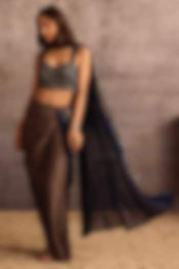 Indigo Blue Silk Zari Embroidered Pre-Draped Dhoti Wedding Saree by Neither Nor at Pernia's Pop Up Shop