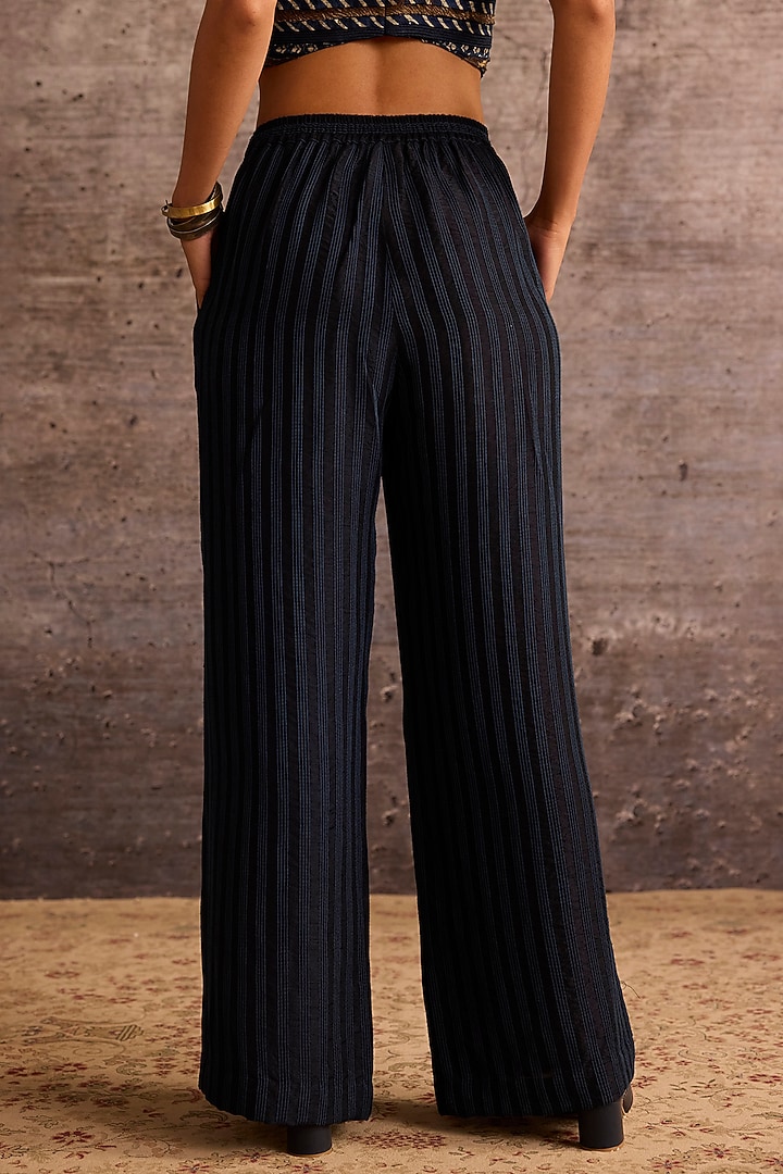 Indigo Blue Rayon Machine Embroidered Wide-Legged Trousers by Neither Nor at Pernia's Pop Up Shop