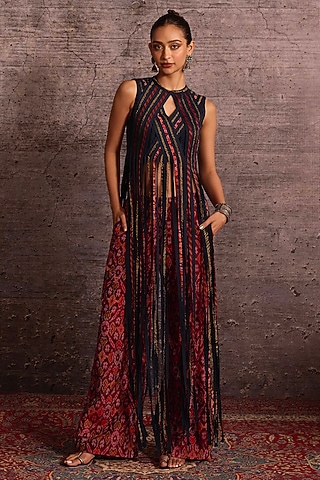 Multi-Colored Rayon Embroidered Fringed Top by Neither Nor