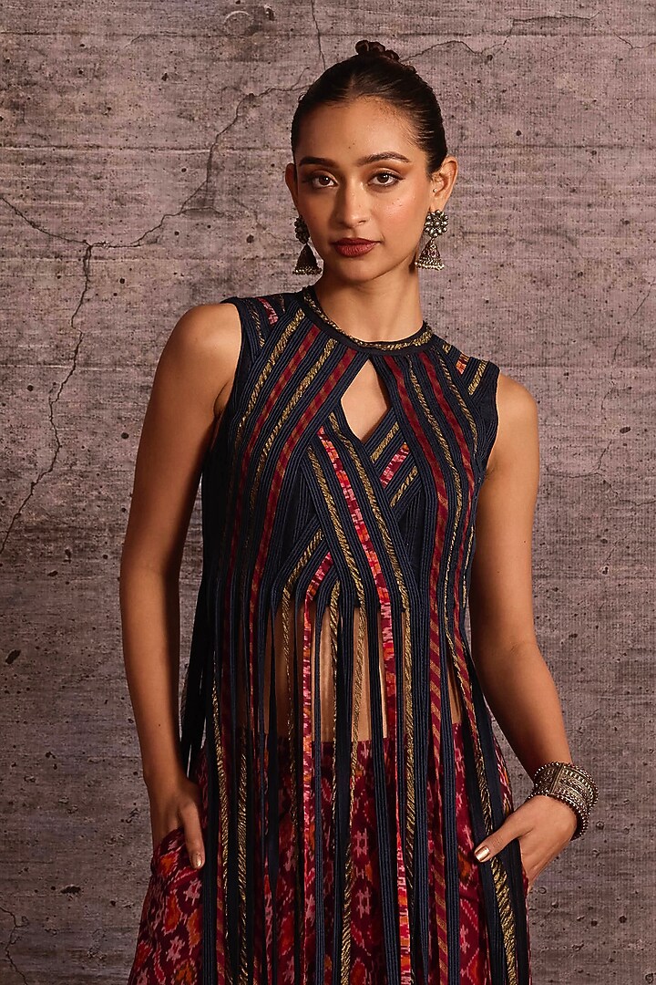 Multi-Colored Rayon Embroidered Fringed Top by Neither Nor at Pernia's Pop Up Shop