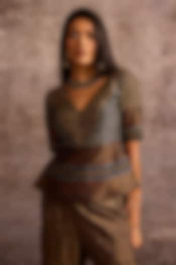 Indigo Blue Viscose & Silk Digital Printed Blouse Top by Neither Nor at Pernia's Pop Up Shop