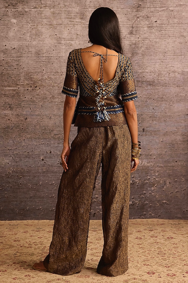 Indigo Blue Viscose & Silk Digital Printed Blouse Top by Neither Nor at Pernia's Pop Up Shop