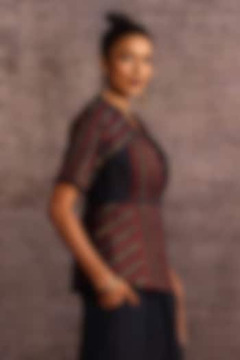 Burgundy & Indigo Blue Rayon Applique Embroidered Jacket by Neither Nor at Pernia's Pop Up Shop