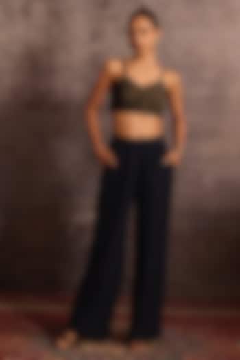 Indigo Blue & Copper Rayon Applique Embroidered Top by Neither Nor at Pernia's Pop Up Shop