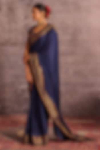 Indigo Blue Georgette Satin Party Wear Saree by Neither Nor at Pernia's Pop Up Shop