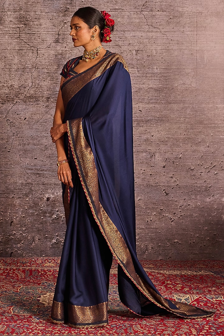Indigo Blue Georgette Satin Party Wear Saree by Neither Nor at Pernia's Pop Up Shop