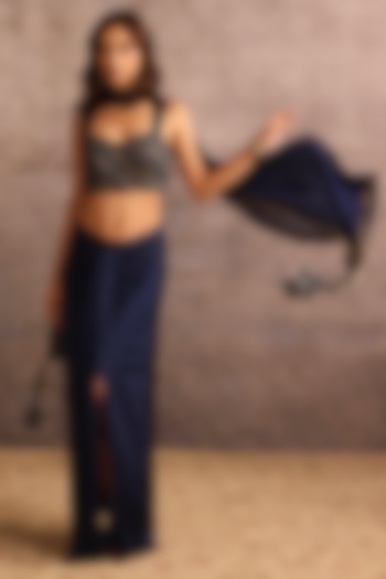 Indigo Blue Georgette & Silk Embroidered Dupatta by Neither Nor at Pernia's Pop Up Shop