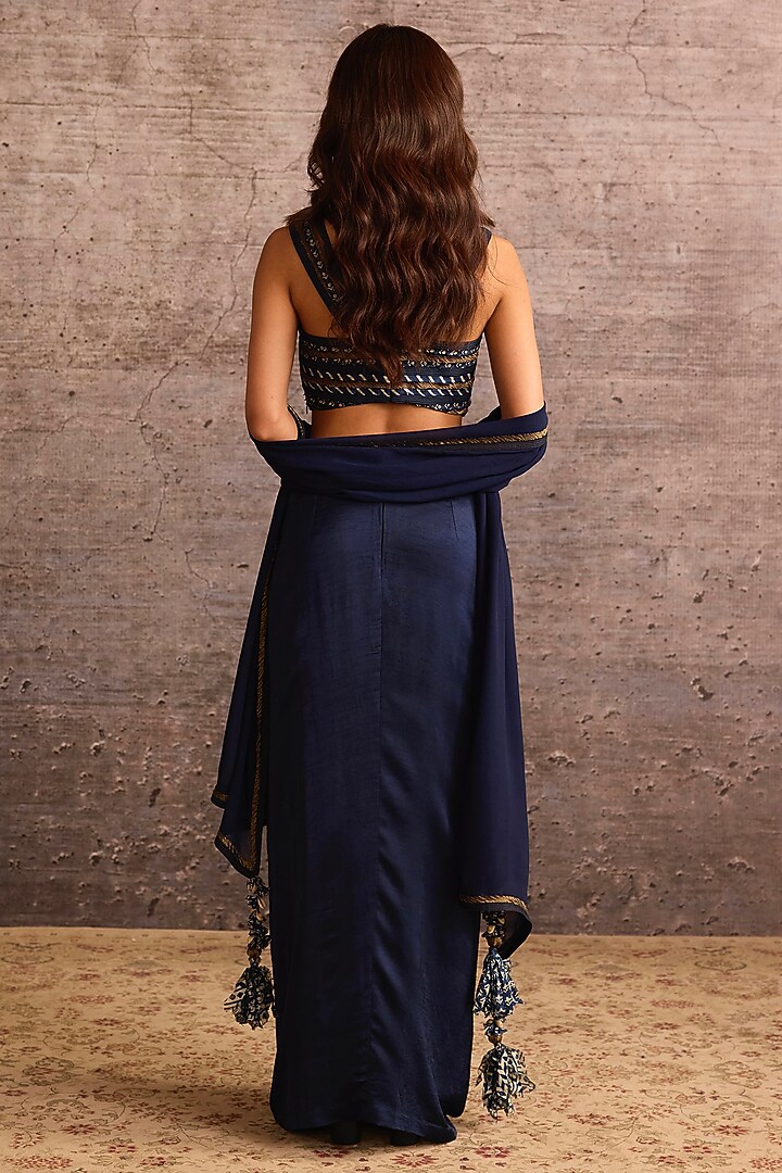 Indigo Blue Georgette & Silk Embroidered Dupatta by Neither Nor at Pernia's Pop Up Shop