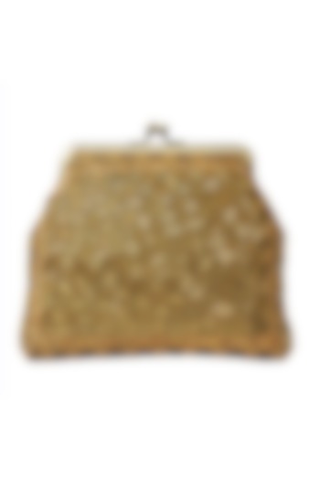 Gold Bugle Beads Embroidered Clutch by Neonia