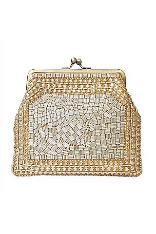 Silver & Gold Embroidered Clutch by Neonia