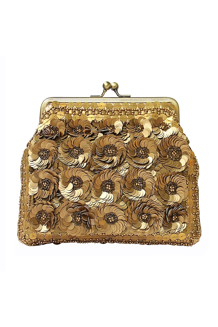 Gold Abstract Embroidered Clutch by Neonia
