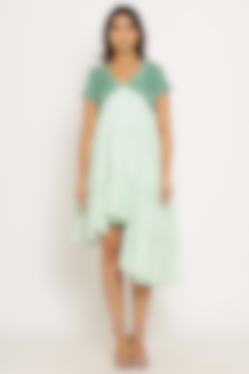 Teal & Tea Green Asymmetrical Dress by Neora by Nehal Chopra