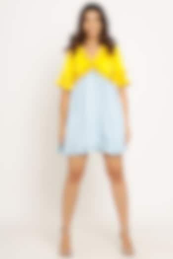 Yellow & Ice Blue Mini Dress by Neora by Nehal Chopra at Pernia's Pop Up Shop