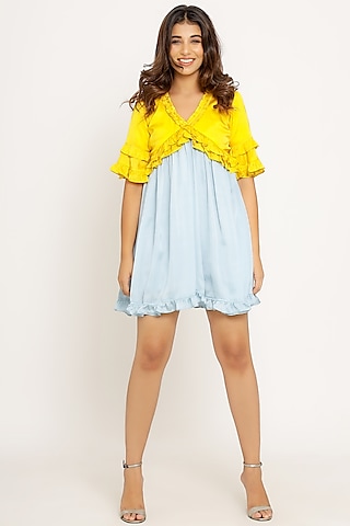 Yellow & Ice Blue Mini Dress by Neora by Nehal Chopra