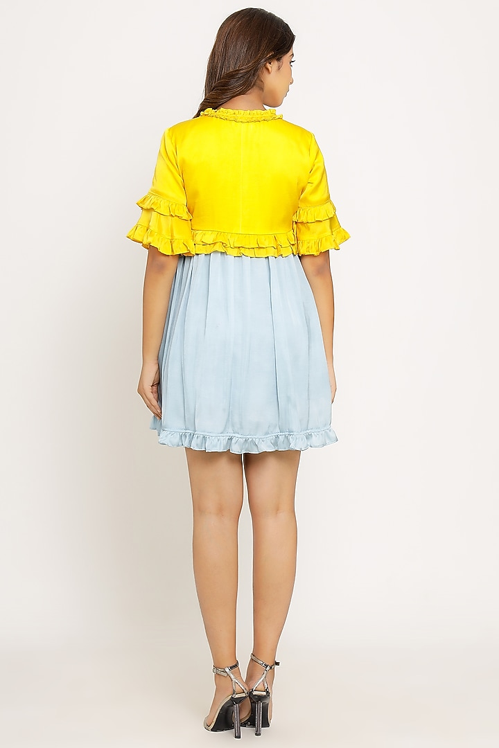 Yellow & Ice Blue Mini Summer Dress by Neora by Nehal Chopra at Pernia's Pop Up Shop