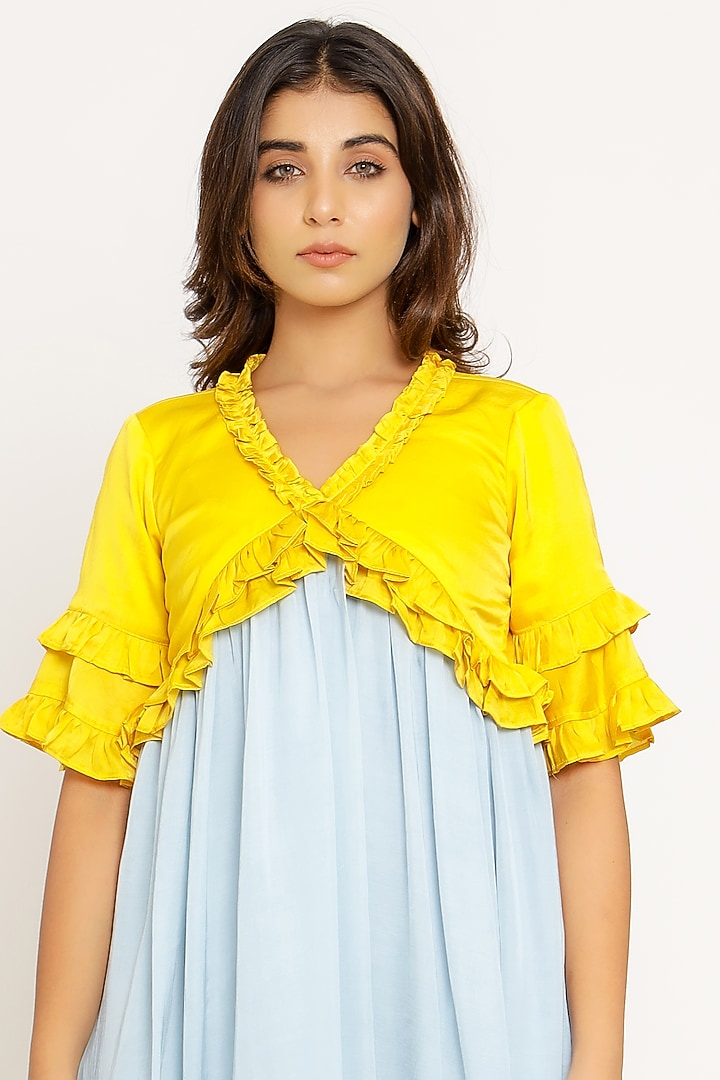 Yellow & Ice Blue Mini Summer Dress by Neora by Nehal Chopra at Pernia's Pop Up Shop