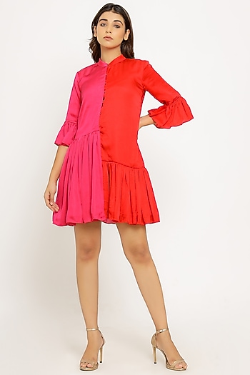Red & Pink Mini Summer Dress by Neora by Nehal Chopra at Pernia's Pop Up Shop