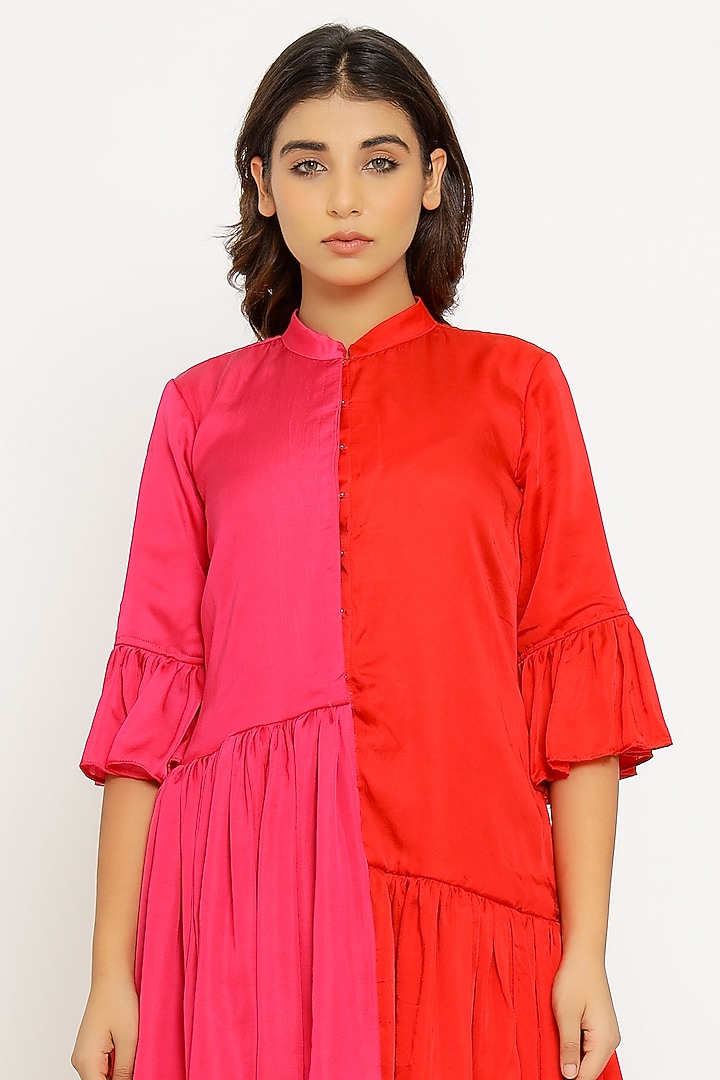 Red & Pink Mini Summer Dress by Neora by Nehal Chopra at Pernia's Pop Up Shop