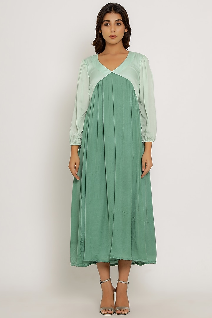 Teal & Tea Green Color Blocked Maxi Summer Dress by Neora by Nehal Chopra at Pernia's Pop Up Shop