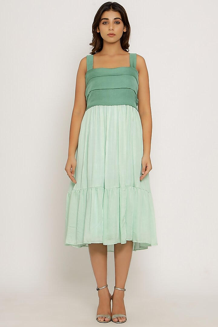 Teal & Tea Green Color Blocked Dress Design by Neora by Nehal Chopra at