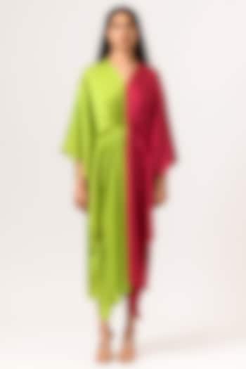 Green & Wine Kaftan Dress by Neora by Nehal Chopra
