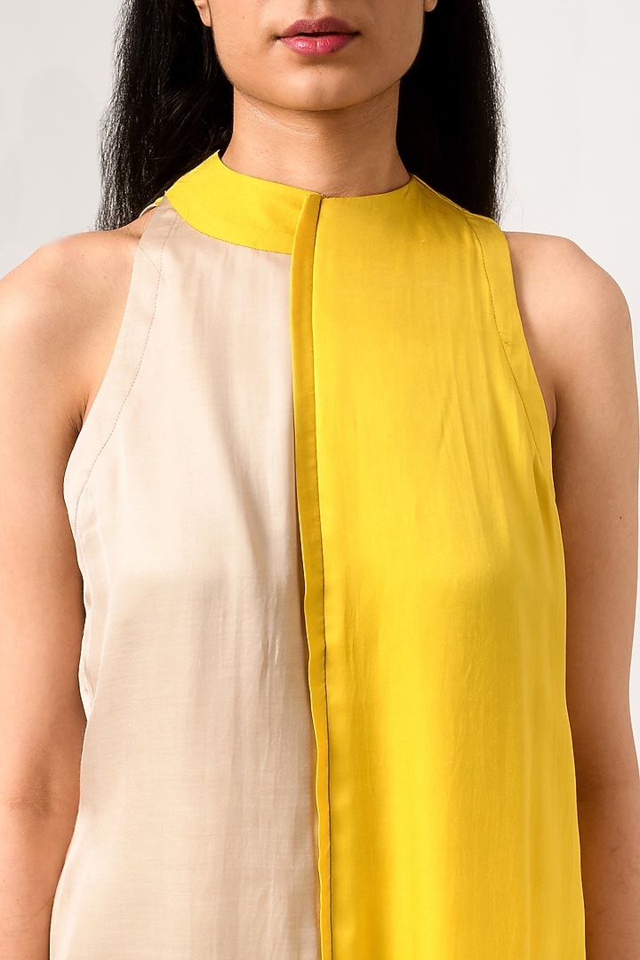 Ecru & Yellow Halter-Neck Blouse by Neora by Nehal Chopra at Pernia's Pop Up Shop