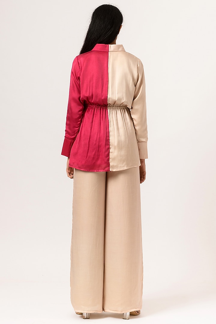 Ecru & Wine Color Blocked Blouse by Neora by Nehal Chopra at Pernia's Pop Up Shop