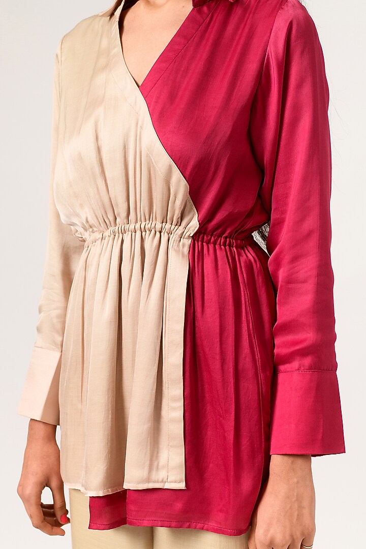 Ecru & Wine Color Blocked Blouse by Neora by Nehal Chopra at Pernia's Pop Up Shop